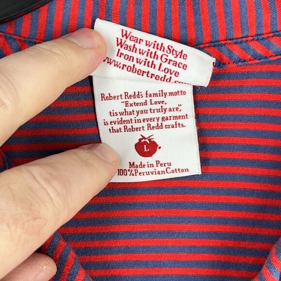 Redd Polo Shirt Mens‎ L Red Striped Peruvian Cotton Pocket Short Sleeve Collar - Picture 4 of 8